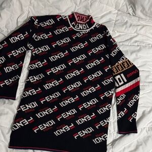 Fendi Black and Red Logo Turtleneck Sweater dress - Size 38